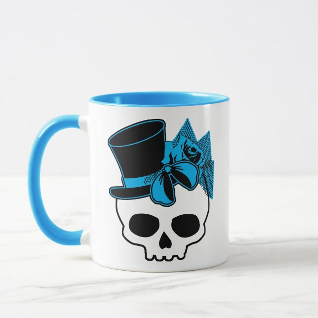 Cute Skull med blått fält Top hat Ro Mugg (Vänster)