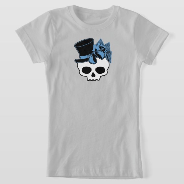 Cute Skull med blått fält Top hat Ro T Shirt (Laydown)