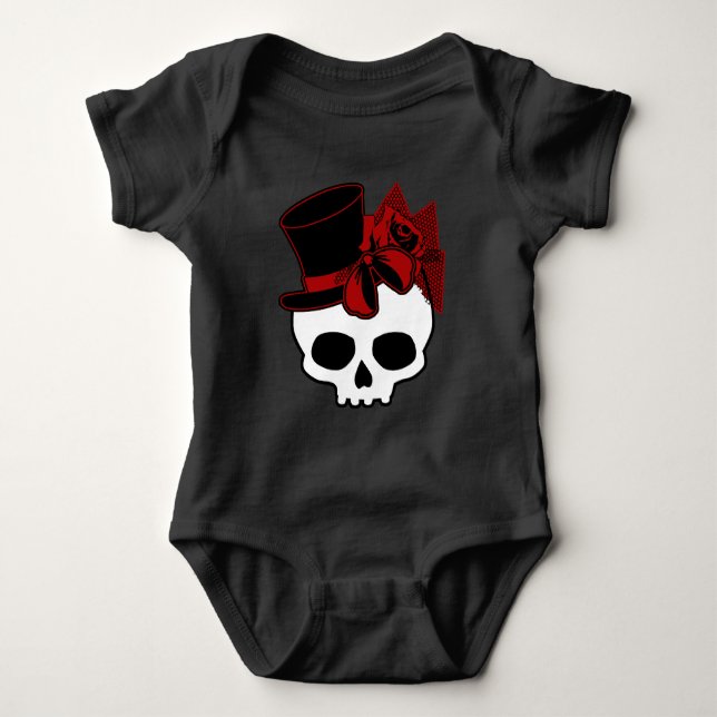 Cute Skull med röd bin Top hat Ro T Shirt (Framsida)