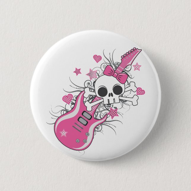 Cute Skull med Rosa Guitar Knapp (Framsida)