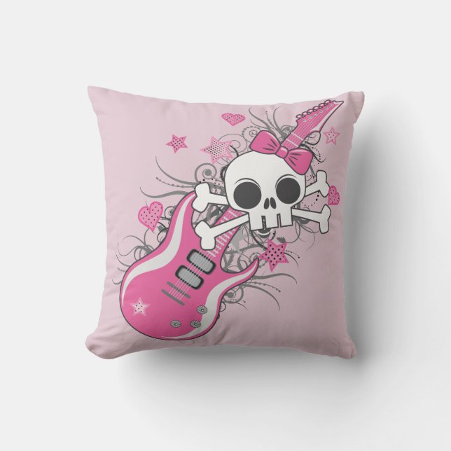 Cute Skull med Rosa Guitar Kudde (Framsida)