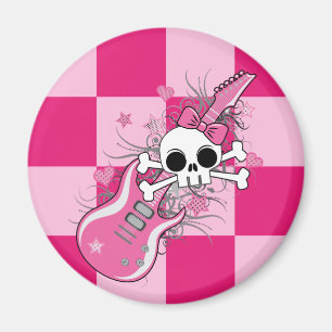 Cute Skull med Rosa Guitar Magnet