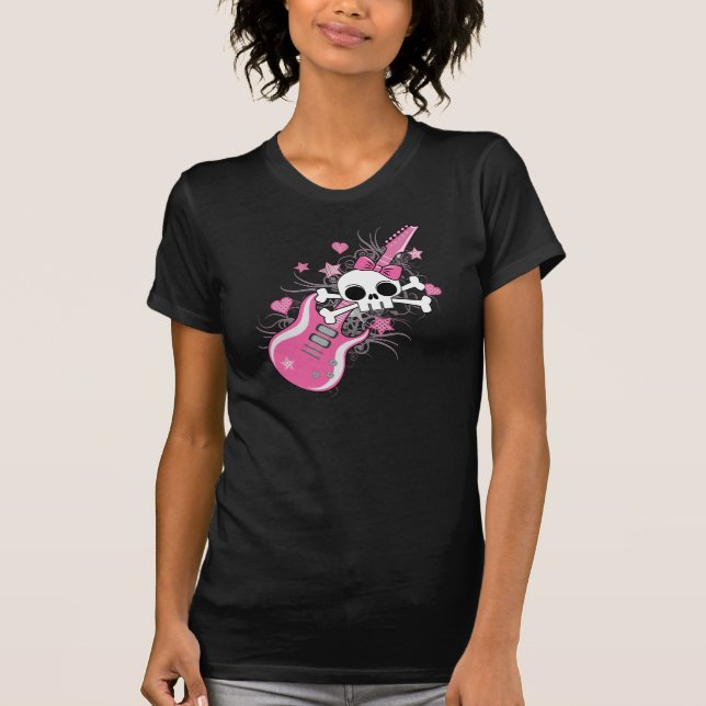 Cute Skull med Rosa Guitar Tröja (Framsida)