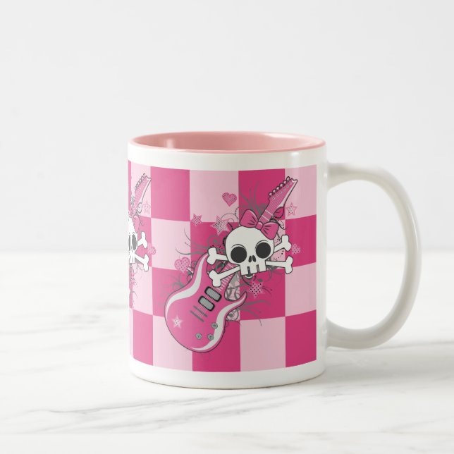 Cute Skull med Rosa Guitar Två-Tonad Mugg (Höger)