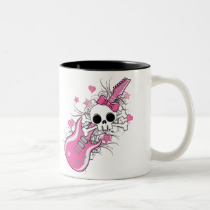 Cute Skull med Rosa Guitar Två-Tonad Mugg