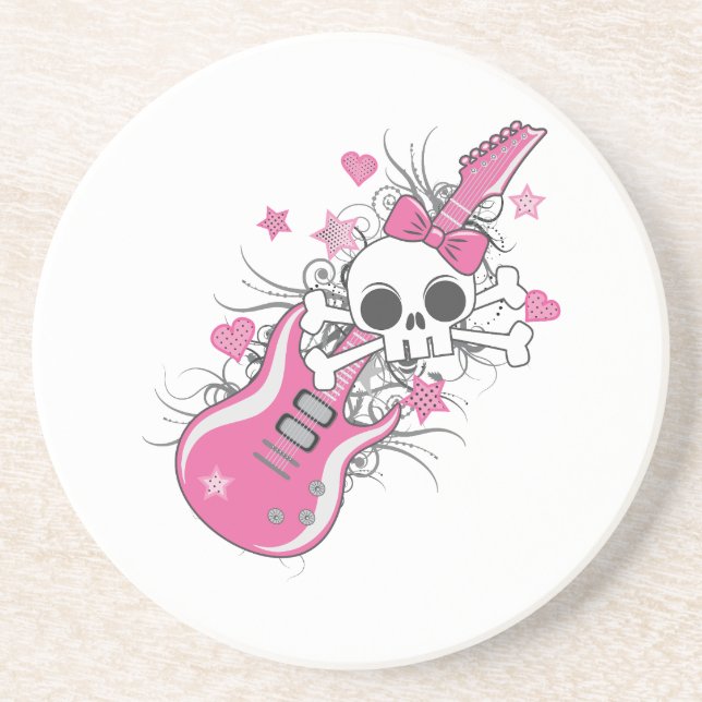 Cute Skull med Rosa Guitar Underlägg Sandsten (Framsidan)