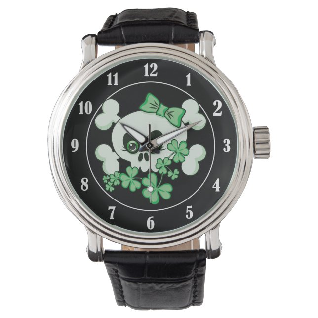 Cute Skull med Shamrocks Armbandsur (Framsida)