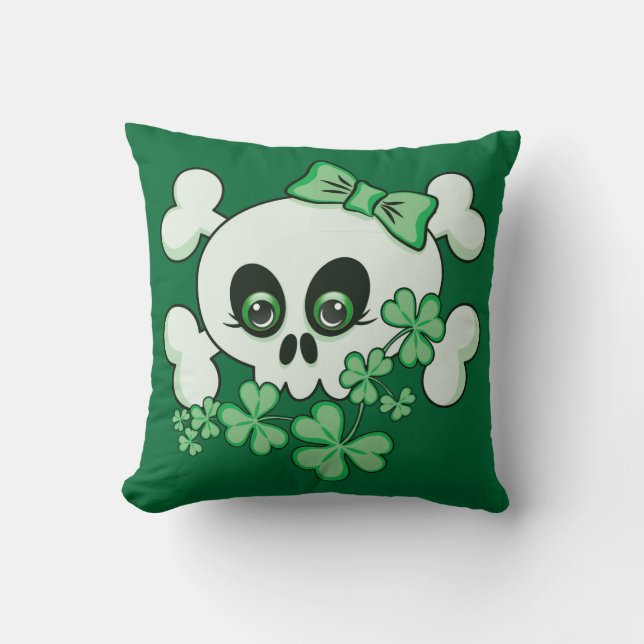 Cute Skull med Shamrocks Kudde (Framsida)