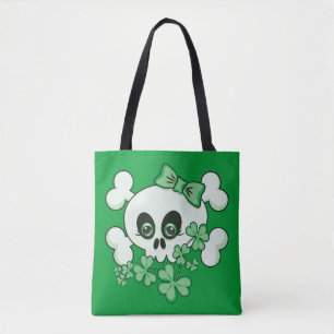 Cute Skull med Shamrocks Porcelain Plate Tygkasse