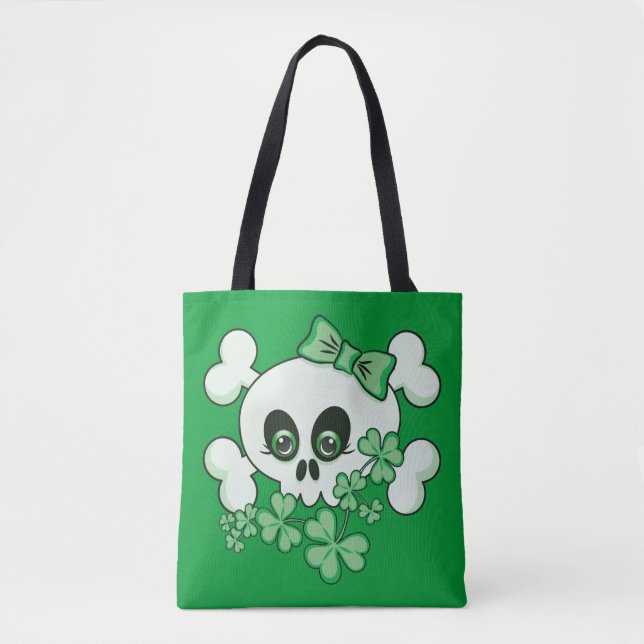 Cute Skull med Shamrocks Porcelain Plate Tygkasse (Framsida)