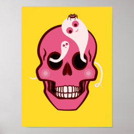 Cute Skull med spider och Spöken i Öga-socklar Poster