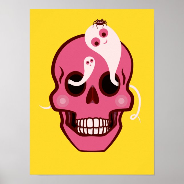 Cute Skull med spider och Spöken i Öga-socklar Poster (Framsidan)