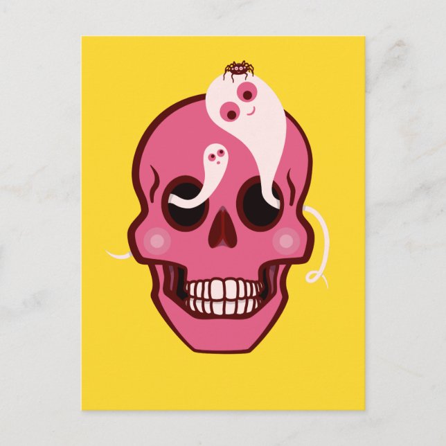 Cute Skull med spider och Spöken i Öga-socklar Vykort (Framsida)