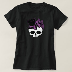 Cute Skull med Top hat Lila Ro Bow T Shirt