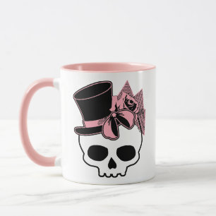 Cute Skull med Top hat Ro Rosa Bow Mugg