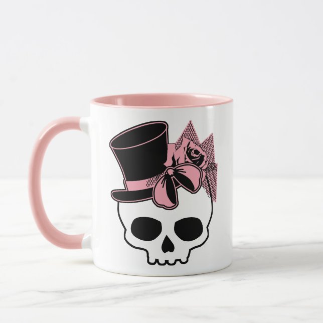 Cute Skull med Top hat Ro Rosa Bow Mugg (Vänster)