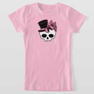 Cute Skull med Top hat Ro Rosa Bow T Shirt