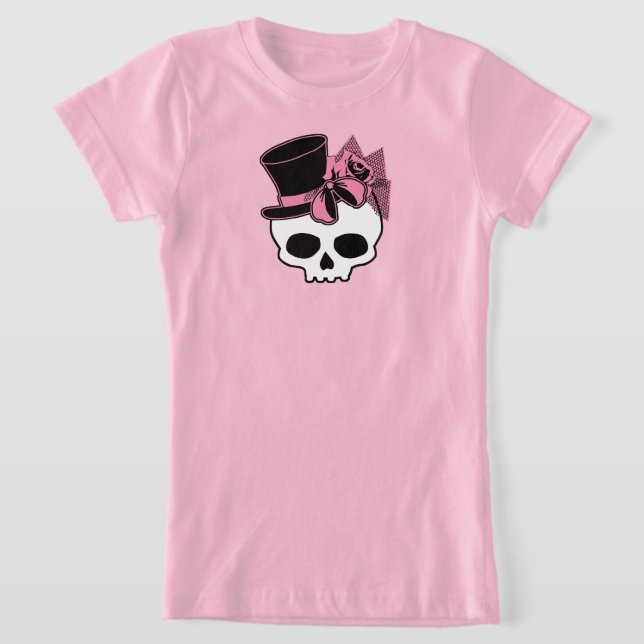 Cute Skull med Top hat Ro Rosa Bow T Shirt (Laydown)