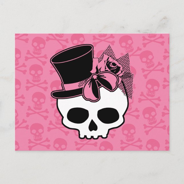 Cute Skull med vykort för Rosa i Top hat Ro (Framsida)