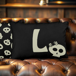 Cute Skull Monogram Black Halloween-dekorfärg Prydnadskudde