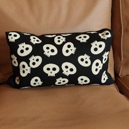 Cute Skull Mönster på Black Lumbar Pillow Lumbarkudde