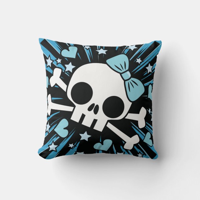 Cute Skull och Crossbone - Blue Kudde (Framsida)
