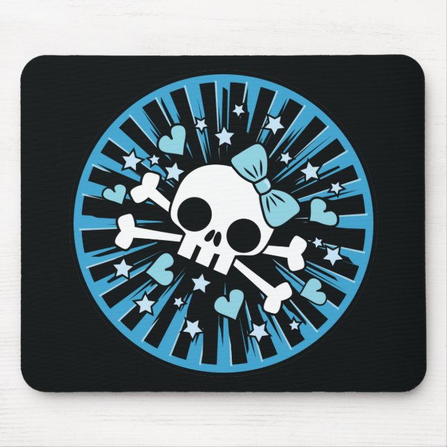 Cute Skull och Crossbone - Blue Musmatta (Framsidan)