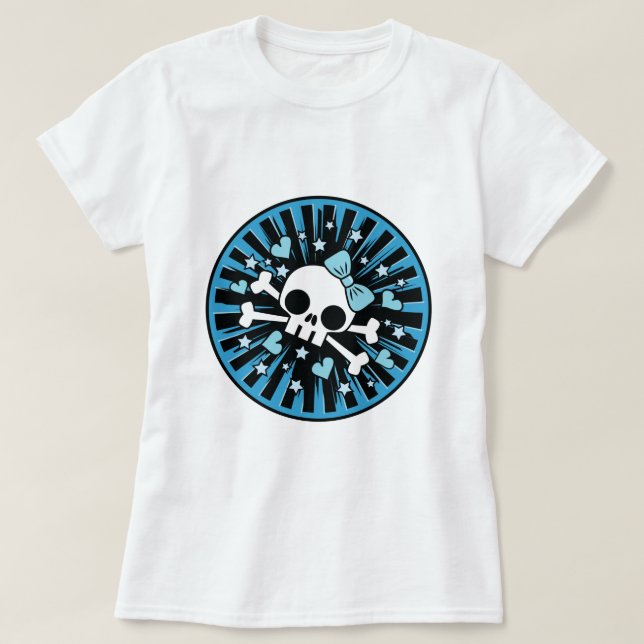 Cute Skull och Crossbone - Blue T Shirt (Design framsida)