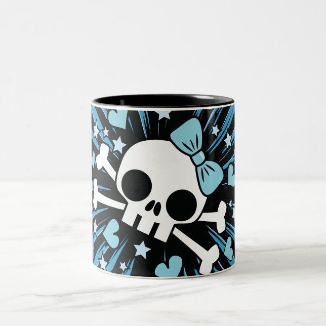 Cute Skull och Crossbone - Blue Två-Tonad Mugg (Center)
