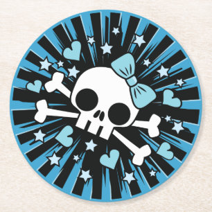 Cute Skull och Crossbone - Blue Underlägg Papper Rund