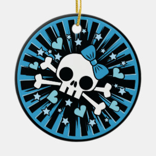 Cute Skull och Crossbone Light Blue Julgransprydnad Keramik