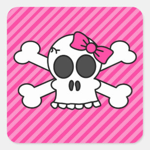 Cute Skull och Crossbone Rosa Bow Fyrkantigt Klistermärke