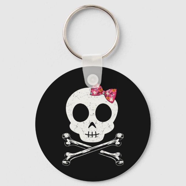 Cute Skull och Crossbone Rosa Bow Tie Halloween S Nyckelring (Framsida)