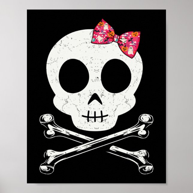 Cute Skull och Crossbone Rosa Bow Tie Halloween S Poster (Framsidan)