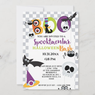 Cute Skull och Fladdermus Halloween Boo Party Inbjudningar