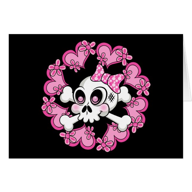Cute Skull och Hjärter Hälsningskort (Framsidan Horizontal)