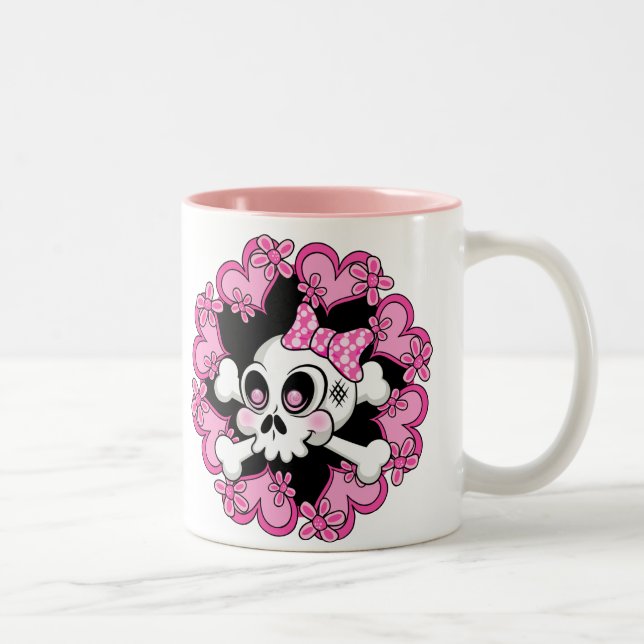 Cute Skull och Hjärter Två-Tonad Mugg (Höger)