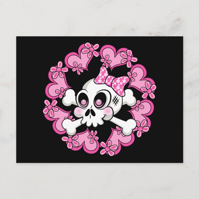 Cute Skull och Hjärter Vykort (Framsida)