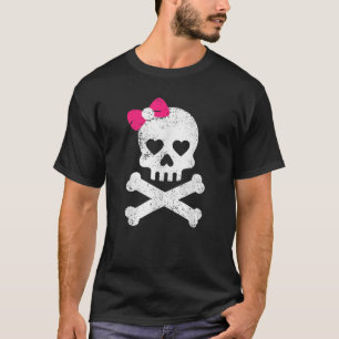 Cute Skull Rosa Bow Women Girls Adsible Kawa T Shirt