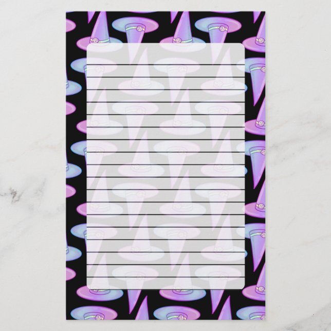 Cute Skull Witch Hat Lila Blue Teckning Mönster Brevpapper (Framsida)