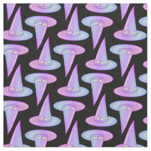 Cute Skull Witch Hat Lila Blue Teckning Mönster Tyg