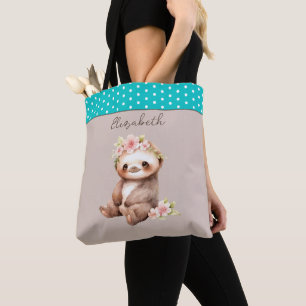 Cute slarth add namn polka dots turkos tygkasse