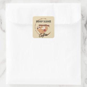 Cute slarts-kaffet Tea anpassningsbar Shop namn Fyrkantigt Klistermärke