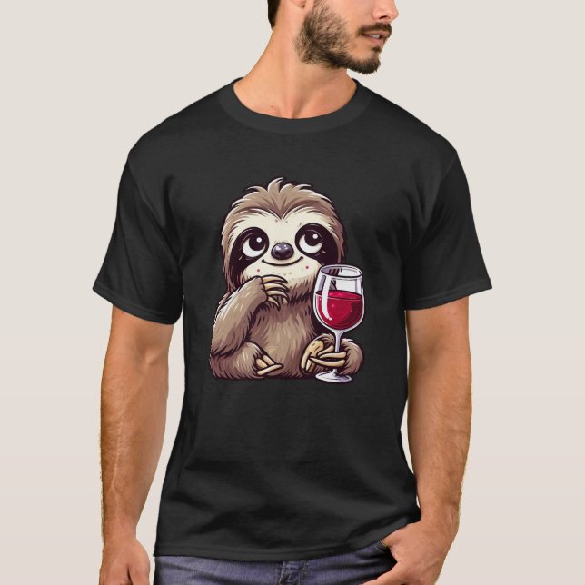 Cute slarva som dricker röd vin lustig tecknad t shirt (Framsida)