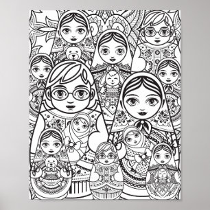 Cute Slavic PeopleArt Kapting Dolls Family Colorin Poster