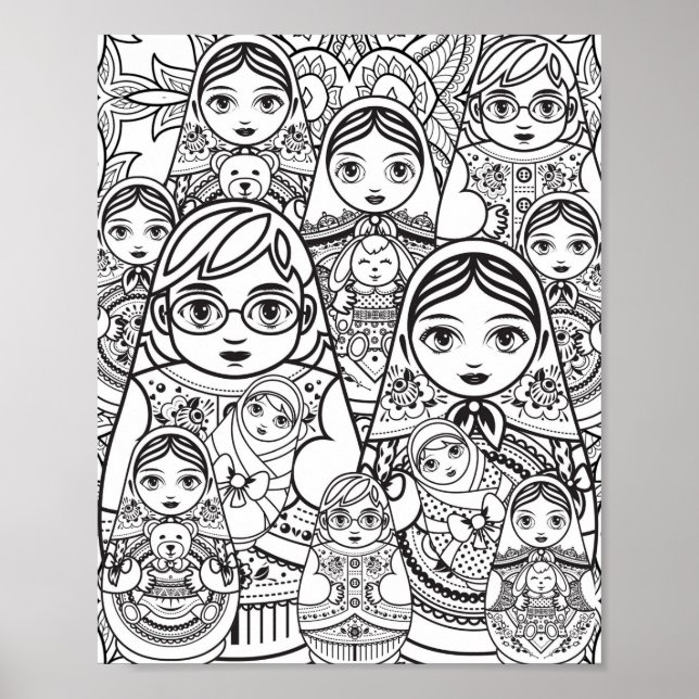 Cute Slavic PeopleArt Kapting Dolls Family Colorin Poster (Framsidan)