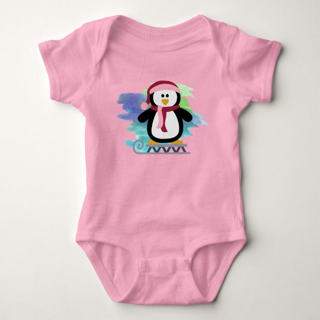Cute Sled Penguin Abstrakt Tee Shirt (Framsida)