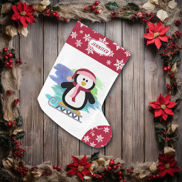 Cute Sled Penguin Rosa Stor Julstrumpa