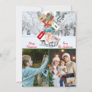 Cute Sled Winter Wonderland Family Photo jul Julkort