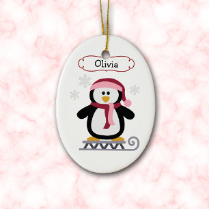 Cute Sleding Penguin Personlig jul Julgransprydnad Keramik